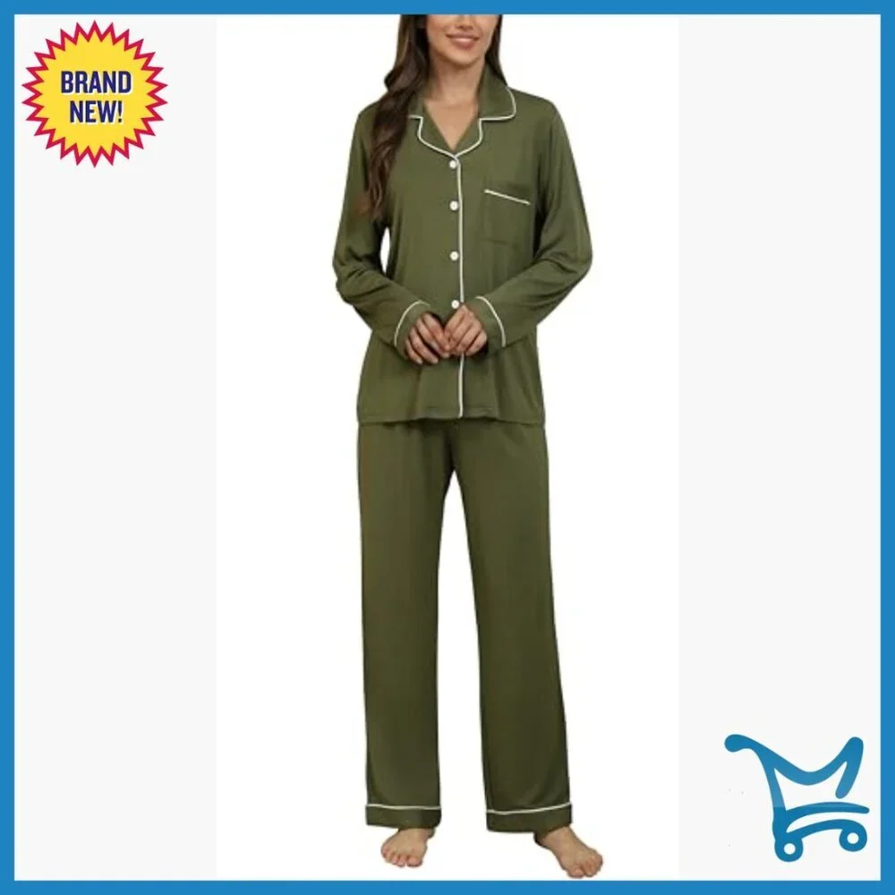 Soft Long Sleeve Pajama Set Button Down Viscose Spandex Lounge Wear